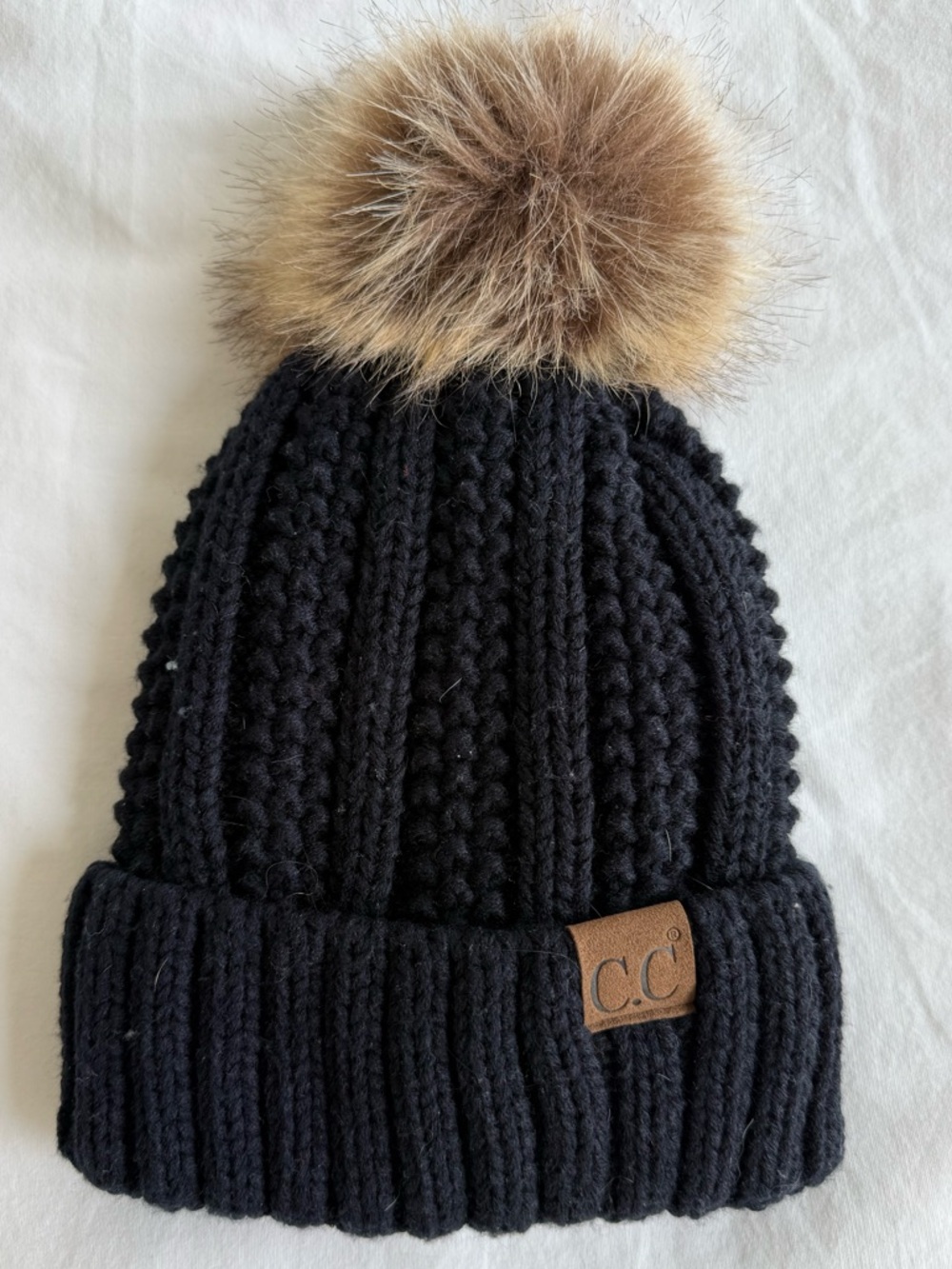 C.C. Black Knit Pom Pom Beanie
